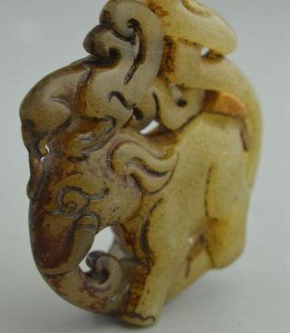 China Collectable Handwork Old Jade Carve Phoenix Ride Elephant Tibet Pendant 2