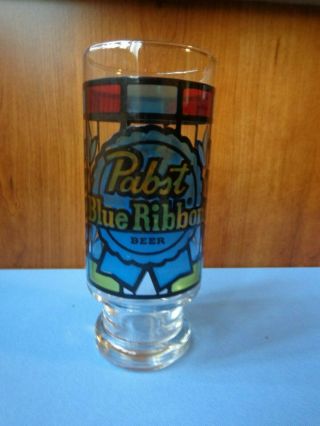 Vtg 16 Fl Oz Pabst Blue Ribbon Beer Glass Stained Glass Tiffany Style Pbr