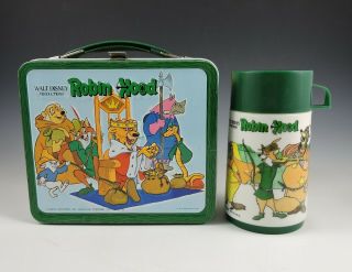 Vintage 1973 Walt Disney Robin Hood Metal Lunchbox With Thermos