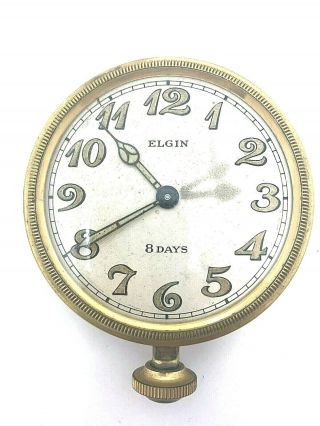 Elgin 8 Day Antique Brass Travel Car Clock / Automobile Or Vintage Pocket Watch
