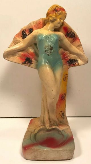 Vintage Chalk Ware Art Deco Flapper Girl Ashtray Carnival Prize Souvenir Figure