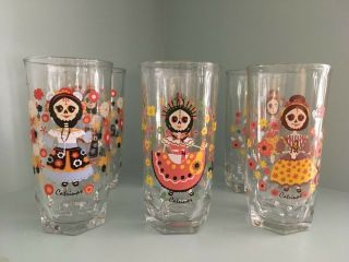 Day Of The Dead Drinking Glasses Set Of 6 Halloween/skeleton Mexican Tradition