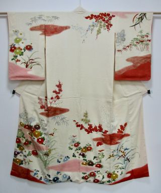 Japanese Kimono Silk Semi - Antique Houmongi / Flower Pattern / Silk Fabric /314