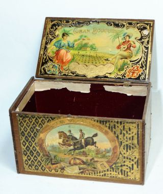 Stunning Antique C1890 Tramp Art Box Made From Victorian Cigar Labels Folk Craft