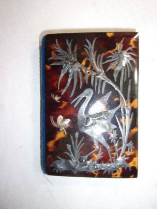 Antique Victorian Faux Tortoise Shell Pocket Book Inlaid 14k Gold Silver Design