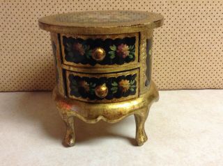 Vintage Wood Dresser Jewelry Box Italian Florentine Gold Gilt 2 Drawer Cabriolet