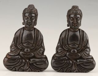 2 Buddhist Chinese Black Jade Pendant Statue Guanyin Spiritual Old Mascot Collec