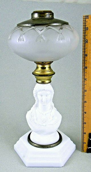Atterbury Goddess Of Liberty / Jenny Lind Figural Milk Glass Oil Lamp