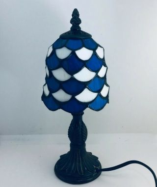 Tiffany Style Stained Glass 12.  25” Blue Fish Scale Design Accent Table Lamp
