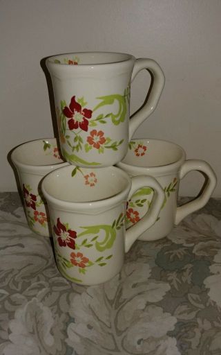 Vtg Better Homes & Gardens Tall Ceramic Coffee Mugs/ Cups / Set of 4 2