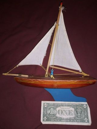Wooden Sail Boat Pond Yacht Old Antique Vintage Toy Boat Display Model Folk Art