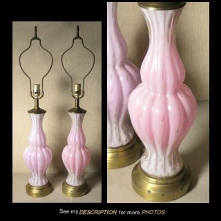 Mcm Vintage Pair Italian Murano Pink Bubble Table Lamps Barovier Seguso Era