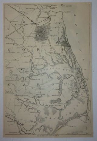 1866 Map Of The North Carolina Coast (civil War) Engraving