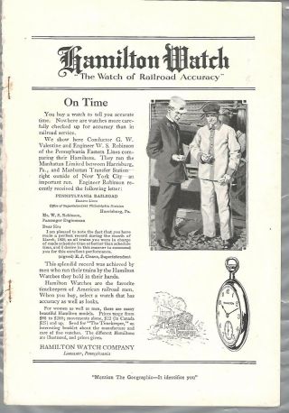 1921 Hamilton Watch Advertisement Pennsylvania Railroad Engineer Train Conductor