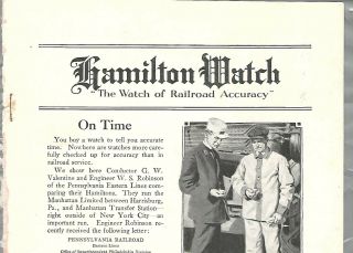 1921 HAMILTON WATCH advertisement Pennsylvania Railroad engineer train conductor 2
