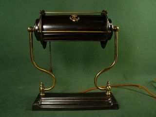 Vintage Antique Brass Bankers Lamp Desk Light Nautical Decor Cloth Cord
