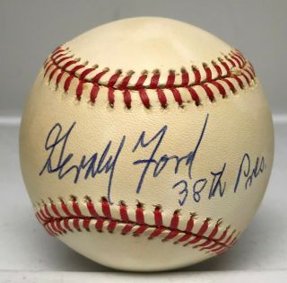President Gerald Ford " 38th President " Inscription Signed Baseball Jsa Loa