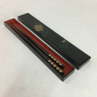 Japanese Wooden Lacquered Chopstick Case Family Crest Black Red Ur157