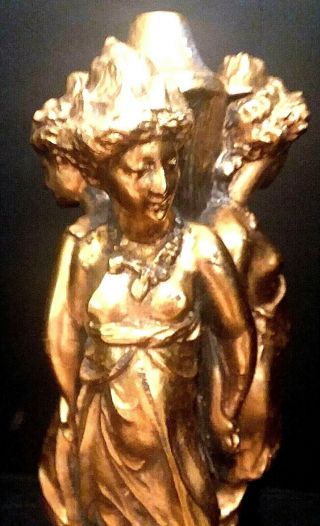 vintage cast metal lamp base of the 3 graces muses gold brass finish 2