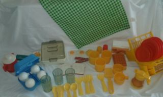Vintage Fisher Price Fun With Food Skillet Breakfast Set Dish Drying Rack