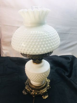 Vintage Electric Gone With The Wind Hurricane Milk Glass Hobnail Table Lamp
