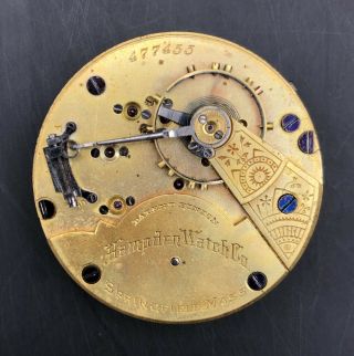 1887 Hampden 18s 15j Antique Pocket Watch Movement No.  56/3 477455 Of Db Adams