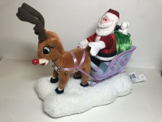 Gemmy Vtg Animated Musical Santa Rudolph Reindeer Sleigh Plush Misfit Christmas 2