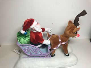 Gemmy Vtg Animated Musical Santa Rudolph Reindeer Sleigh Plush Misfit Christmas 3