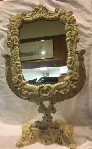 Vintage Cast Iron White Mirror 1900 - 1925 Antique Mirror.