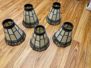 5 Stained Glass Spectrum Light Shades Arts Crafts Mission Style White Tan Green