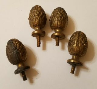 Set Of 4 Antique Vintage Brass Acorn Finials W/ Attached Screw - 1 - 7/8 " -