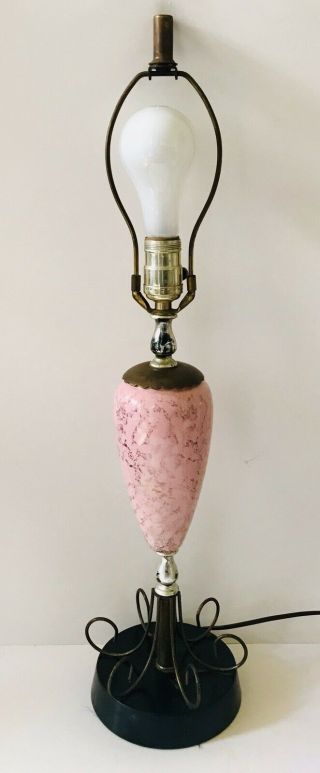Vintage 1950’s Retro Atomic Pink Black W Gold Table Lamp