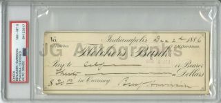 Benjamin Harrison U.  S.  President Autographed 1886 Check Psa/dna Graded Nm - Mt 8