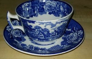 Vtg Tea Cup & Saucer Enoch Woods English Scenery Wood & Sons England Blue White