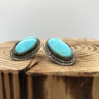 Vintage Sterling Silver Turquoise Post Oval Earrings Native American