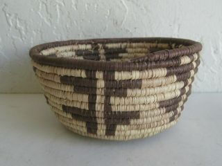 Vtg Pima Papago Native American Indian Hand Woven Coil Basket Ex Cond 6 1/2 " W
