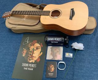 Shawn Mendes The Tour Signed Guitar & Signed Poster Bundle With Water Bottle
