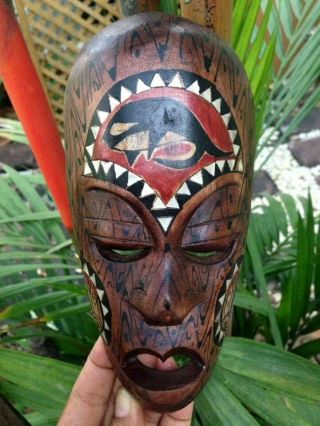 African Mask Dolphin Face Decor Wall Tribal Paint Wood Handmade Carving Bali Art