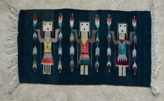 Vintage Native American Navajo Yei? Hand Woven Rug Tapestry 39 " X 22.  5 "
