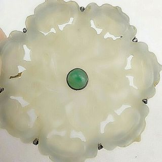 Vintage Antique Asian Jadeite Jade Carved Brooch / Pin