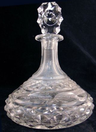 Old Antique Anglo Irish Georgian Cut Glass Crystal Ship Wine Decanter Bottle