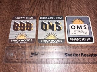 23x C1950s? Beer Paper Label (brickwoods Portsmouth) " Oms " Stout & " Bbb " Brown Brew
