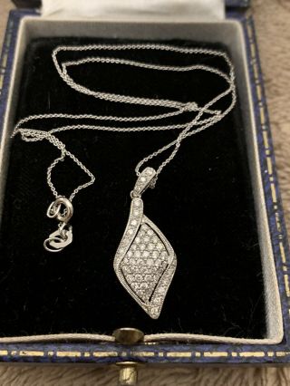 Stunning Vintage Diamond Pendant Set In 9ct White Gold