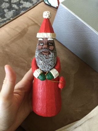 Vintage Wooden Carved Black African American Santa Statue 7 Inches Holding A 2