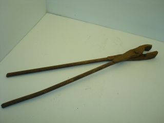 Vintage Primitive Hand Forged Blacksmith Tongs 23 " Long