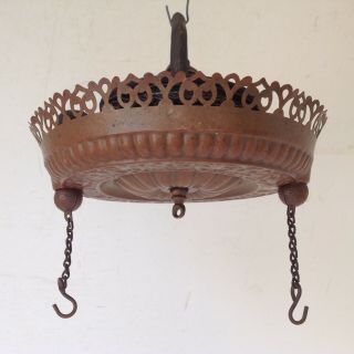 Antique Pat.  1892 Hanging Library Oil Lamp Pull Down Ceiling Motor Brass Canopy