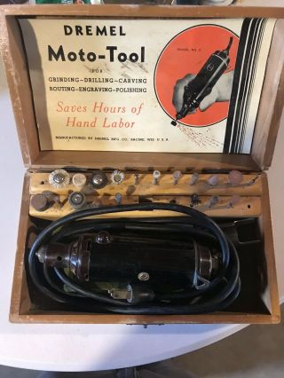 Vintage Dremel Moto Tool Model No.  2 Wood Box Accessories Usa
