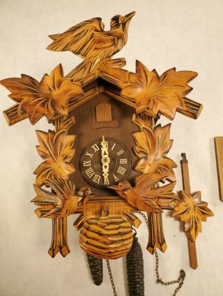 Vintage Black Forest Cuckoo Clock Moving Birds West Germany 3