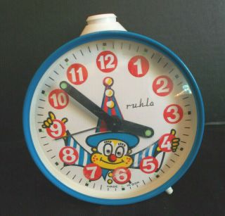 Rare Vintage Metal Litho Clown Moving Eyes Mihla Gdr Wind - Up Alarm Clock 2