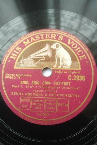 Benny Goodman & Orchestra Sing,  Sing,  Sing (78 Rpm) Hmv C.  2936 Shellac 1937